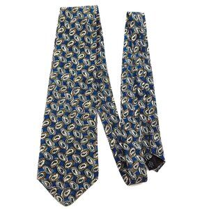 Vintage Halston 100% Italian Silk Men's Blue, Grey, and Green Paisley Tie
